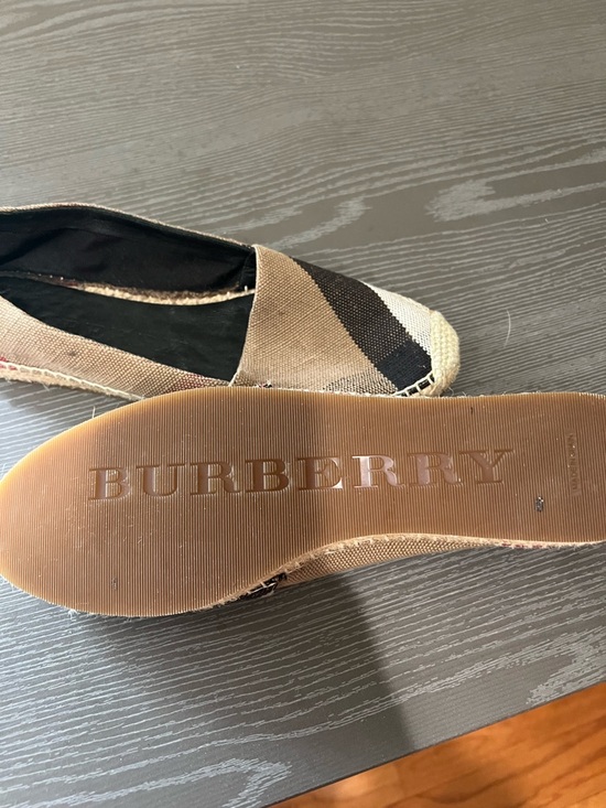 Burberry Shoes - Burberry Beige and Black Canvas Espadrille Slip-On Flats